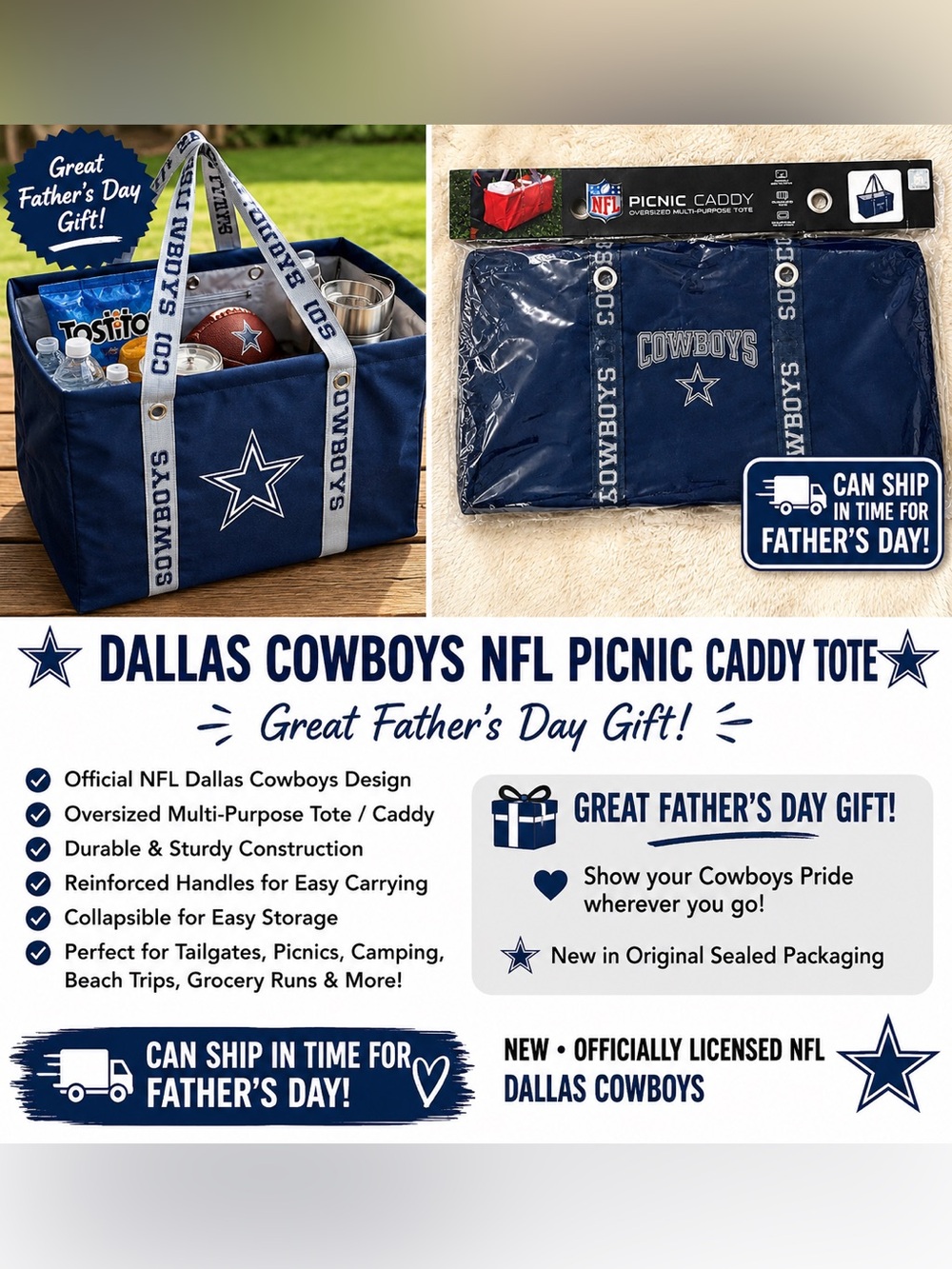 🏈 Dallas Cowboys NFL Picnic Caddy Tote – New in Package! ⭐